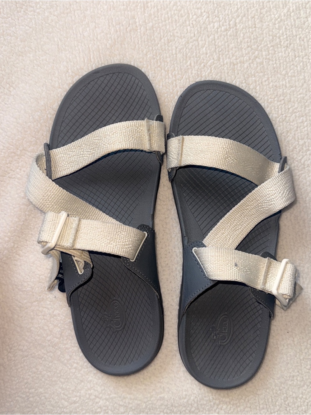 Chaco Women's Beige Strap Sandals with Dark Gray Footbed
